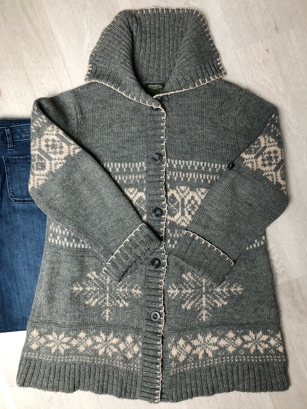 Eddie Bauer Cozy Snowflake Fair Isle Button Down Cardigan Size XXL - Picture 3 of 8